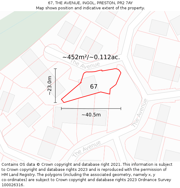 67, THE AVENUE, INGOL, PRESTON, PR2 7AY: Plot and title map