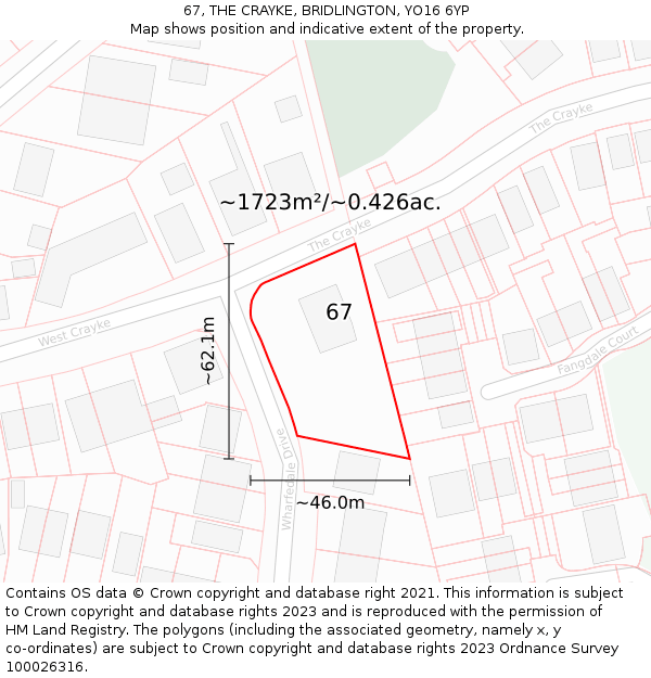 67, THE CRAYKE, BRIDLINGTON, YO16 6YP: Plot and title map