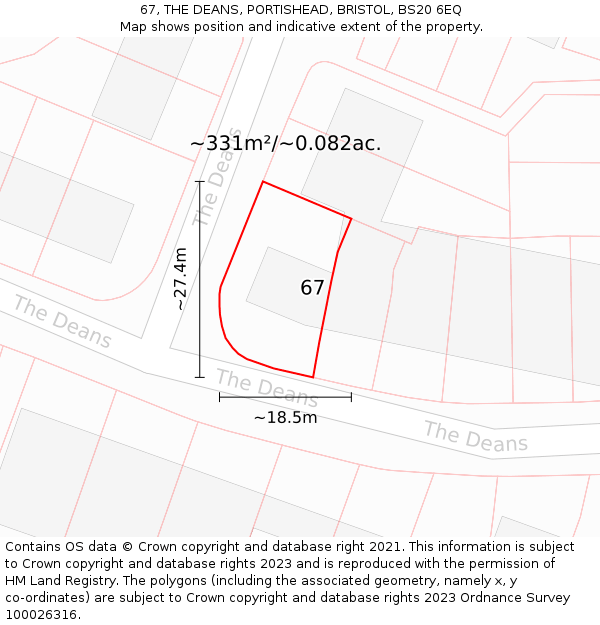 67, THE DEANS, PORTISHEAD, BRISTOL, BS20 6EQ: Plot and title map