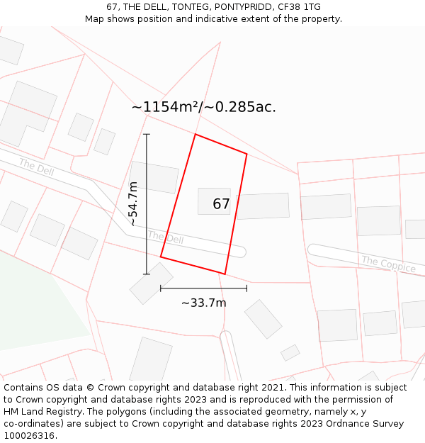 67, THE DELL, TONTEG, PONTYPRIDD, CF38 1TG: Plot and title map