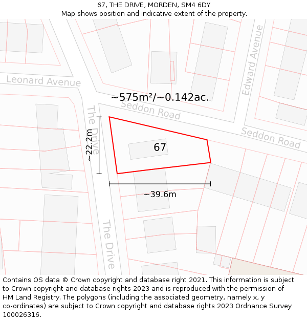 67, THE DRIVE, MORDEN, SM4 6DY: Plot and title map