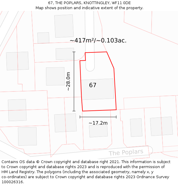 67, THE POPLARS, KNOTTINGLEY, WF11 0DE: Plot and title map