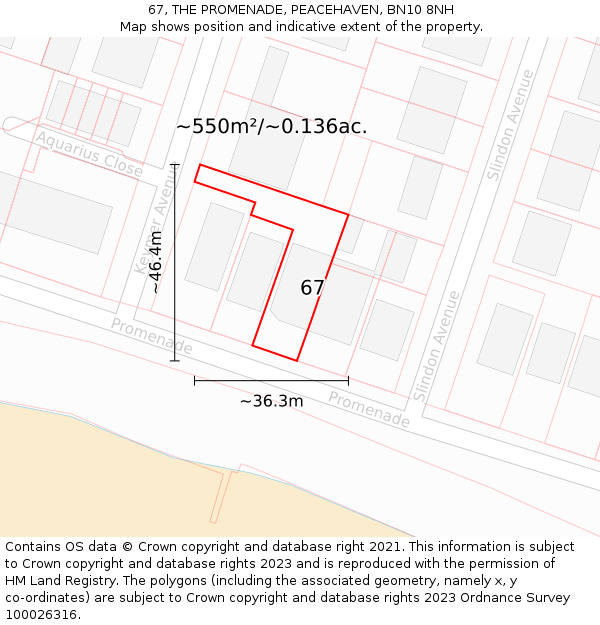 67, THE PROMENADE, PEACEHAVEN, BN10 8NH: Plot and title map