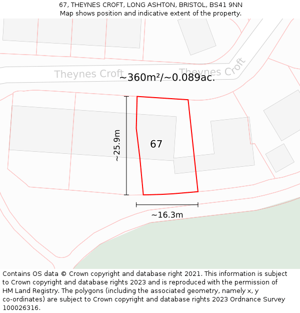 67, THEYNES CROFT, LONG ASHTON, BRISTOL, BS41 9NN: Plot and title map