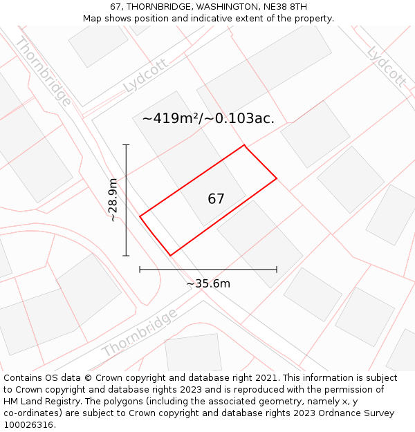 67, THORNBRIDGE, WASHINGTON, NE38 8TH: Plot and title map