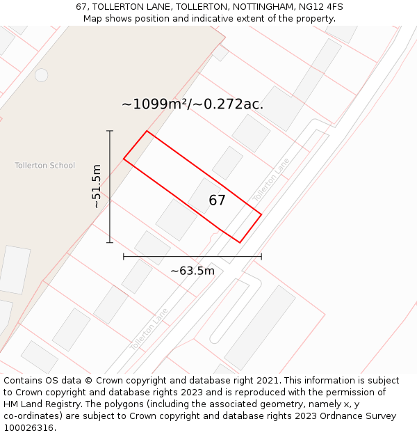 67, TOLLERTON LANE, TOLLERTON, NOTTINGHAM, NG12 4FS: Plot and title map