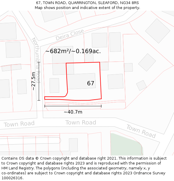 67, TOWN ROAD, QUARRINGTON, SLEAFORD, NG34 8RS: Plot and title map