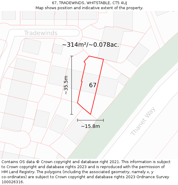 67, TRADEWINDS, WHITSTABLE, CT5 4UJ: Plot and title map