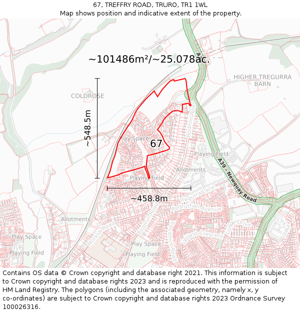 67, TREFFRY ROAD, TRURO, TR1 1WL: Plot and title map