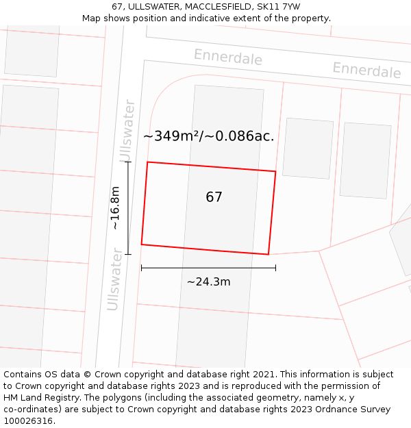 67, ULLSWATER, MACCLESFIELD, SK11 7YW: Plot and title map