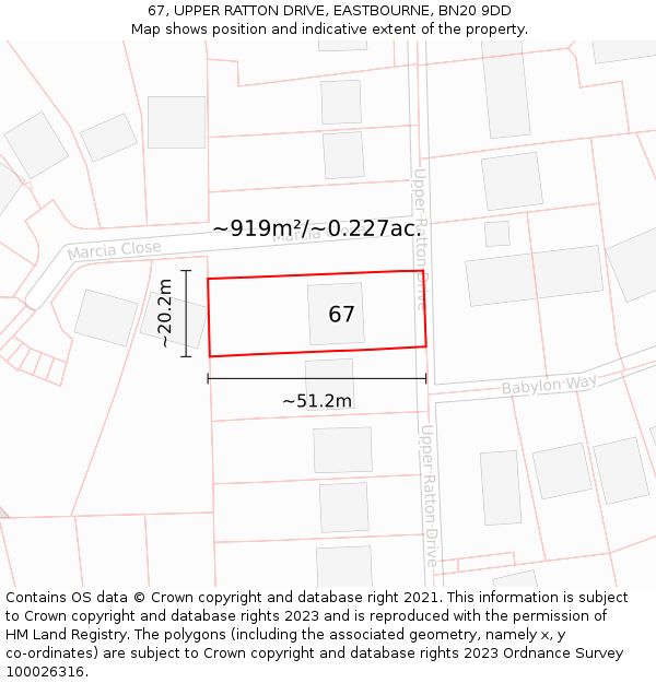 67, UPPER RATTON DRIVE, EASTBOURNE, BN20 9DD: Plot and title map