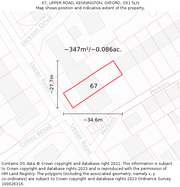 67, UPPER ROAD, KENNINGTON, OXFORD, OX1 5LN: Plot and title map