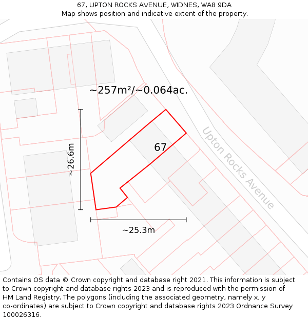 67, UPTON ROCKS AVENUE, WIDNES, WA8 9DA: Plot and title map