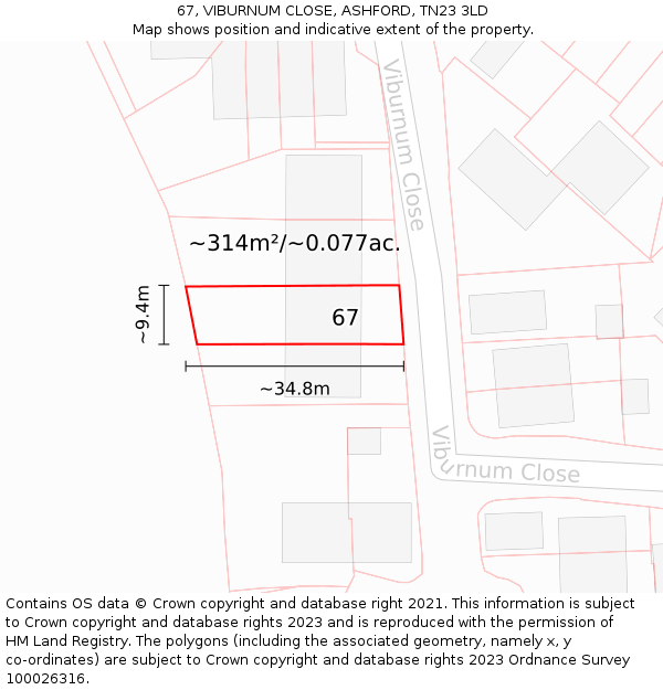 67, VIBURNUM CLOSE, ASHFORD, TN23 3LD: Plot and title map