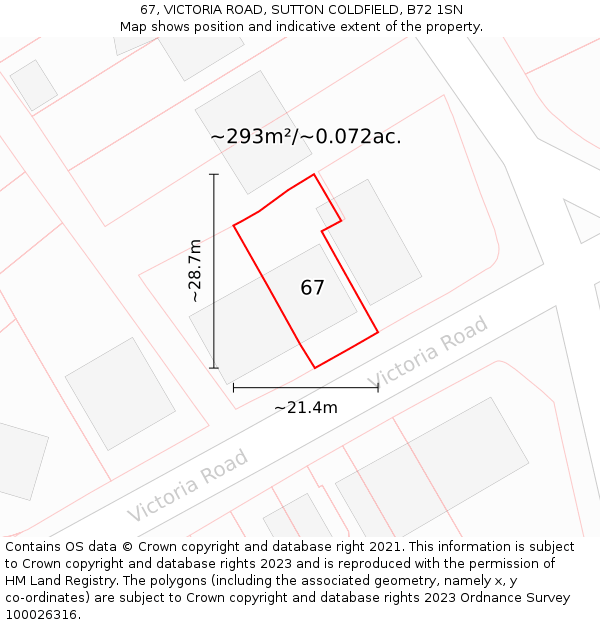 67, VICTORIA ROAD, SUTTON COLDFIELD, B72 1SN: Plot and title map