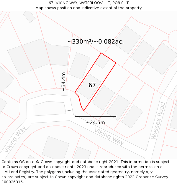 67, VIKING WAY, WATERLOOVILLE, PO8 0HT: Plot and title map