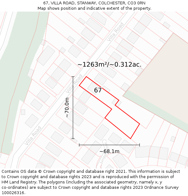 67, VILLA ROAD, STANWAY, COLCHESTER, CO3 0RN: Plot and title map