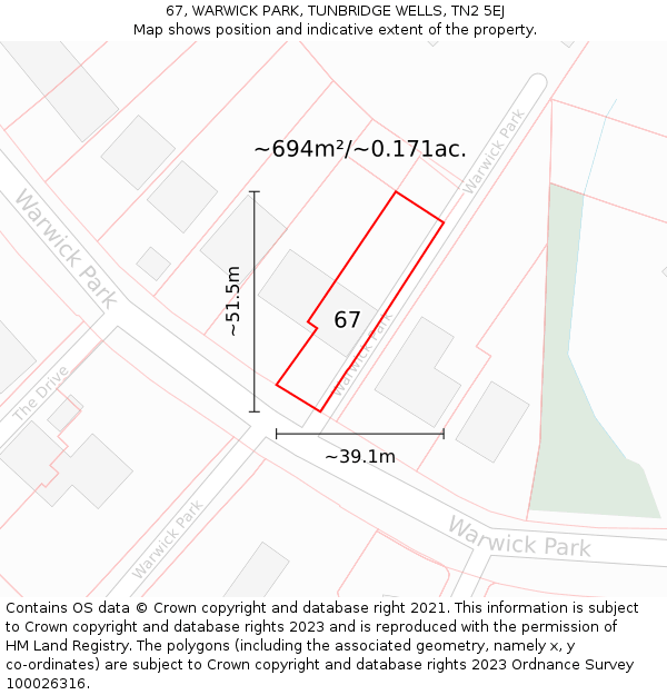 67, WARWICK PARK, TUNBRIDGE WELLS, TN2 5EJ: Plot and title map