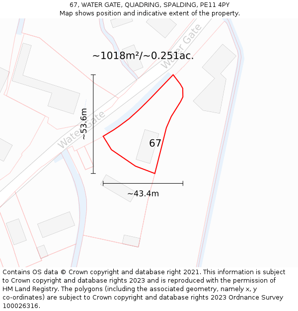 67, WATER GATE, QUADRING, SPALDING, PE11 4PY: Plot and title map