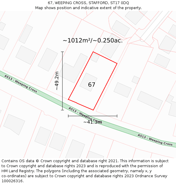 67, WEEPING CROSS, STAFFORD, ST17 0DQ: Plot and title map