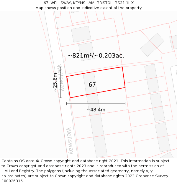 67, WELLSWAY, KEYNSHAM, BRISTOL, BS31 1HX: Plot and title map