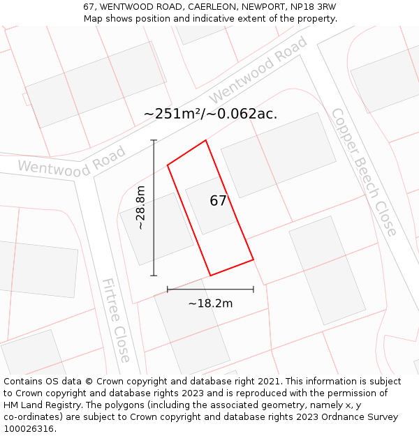 67, WENTWOOD ROAD, CAERLEON, NEWPORT, NP18 3RW: Plot and title map