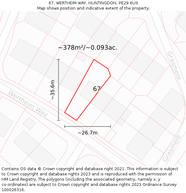 67, WERTHEIM WAY, HUNTINGDON, PE29 6US: Plot and title map