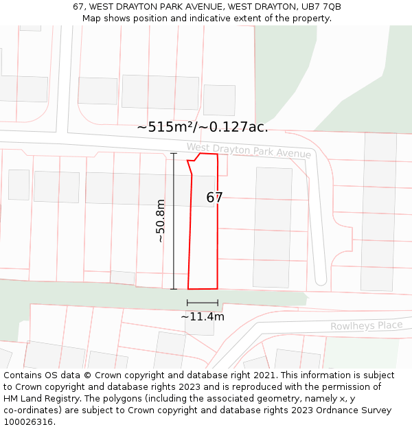 67, WEST DRAYTON PARK AVENUE, WEST DRAYTON, UB7 7QB: Plot and title map