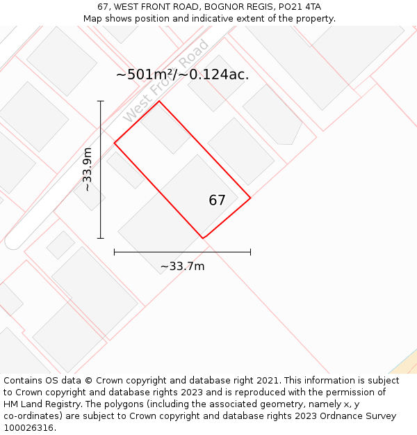 67, WEST FRONT ROAD, BOGNOR REGIS, PO21 4TA: Plot and title map