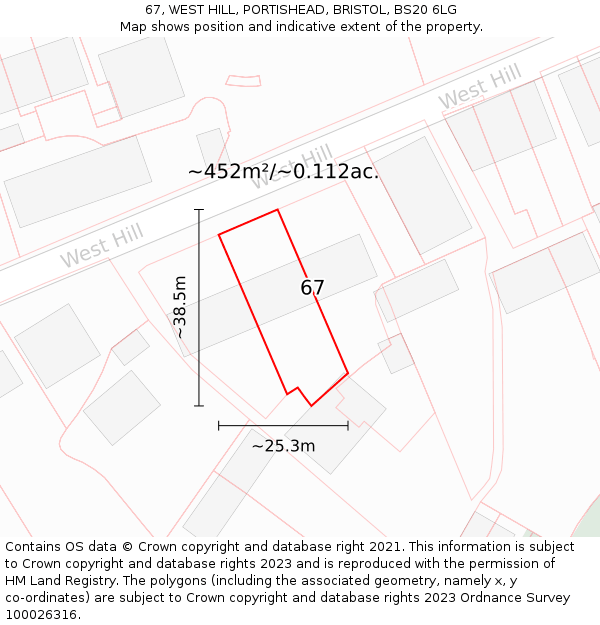 67, WEST HILL, PORTISHEAD, BRISTOL, BS20 6LG: Plot and title map