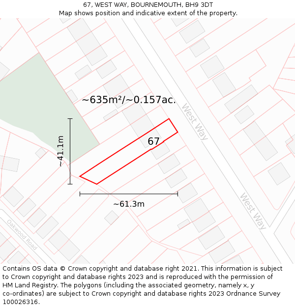 67, WEST WAY, BOURNEMOUTH, BH9 3DT: Plot and title map