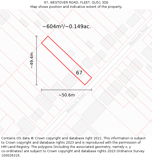 67, WESTOVER ROAD, FLEET, GU51 3DE: Plot and title map