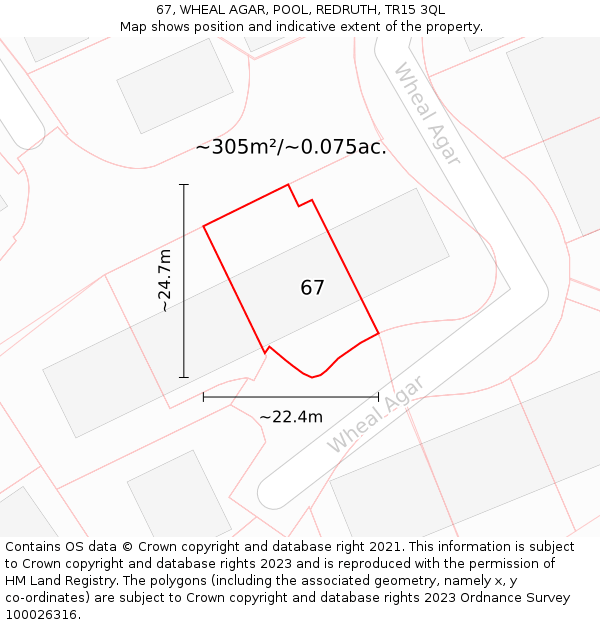 67, WHEAL AGAR, POOL, REDRUTH, TR15 3QL: Plot and title map