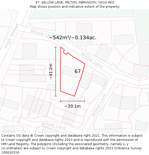 67, WILLOW LANE, MILTON, ABINGDON, OX14 4EG: Plot and title map