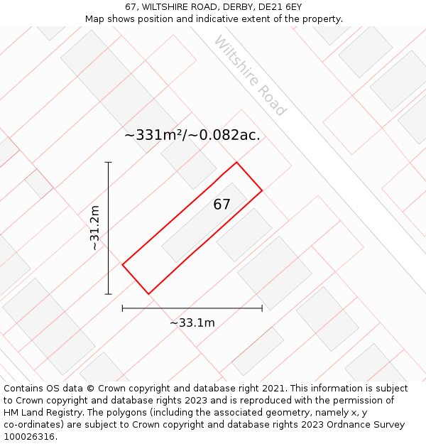 67, WILTSHIRE ROAD, DERBY, DE21 6EY: Plot and title map