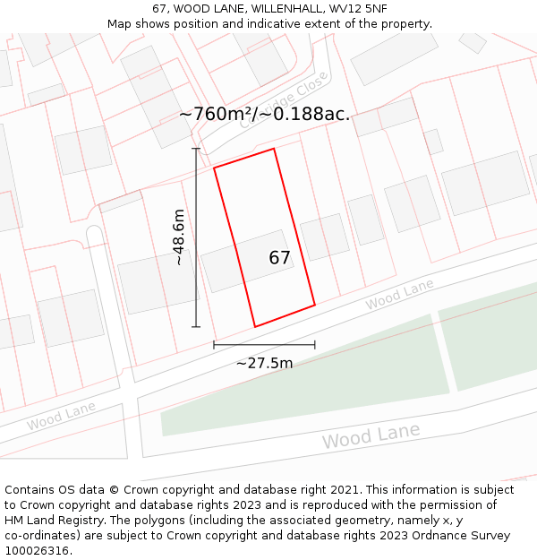 67, WOOD LANE, WILLENHALL, WV12 5NF: Plot and title map