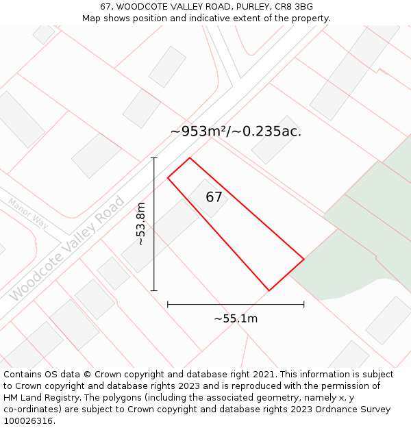 67, WOODCOTE VALLEY ROAD, PURLEY, CR8 3BG: Plot and title map