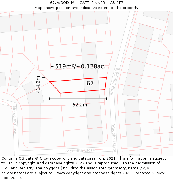 67, WOODHALL GATE, PINNER, HA5 4TZ: Plot and title map
