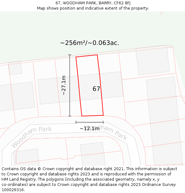 67, WOODHAM PARK, BARRY, CF62 8FJ: Plot and title map