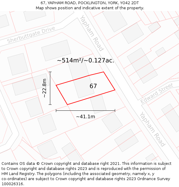 67, YAPHAM ROAD, POCKLINGTON, YORK, YO42 2DT: Plot and title map