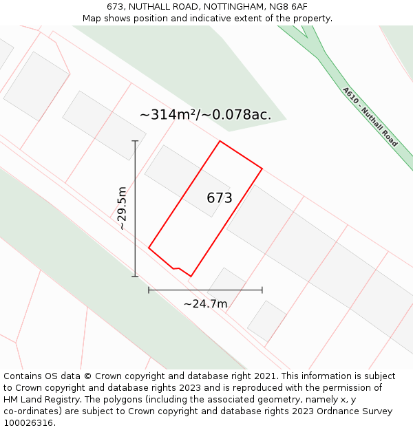 673, NUTHALL ROAD, NOTTINGHAM, NG8 6AF: Plot and title map