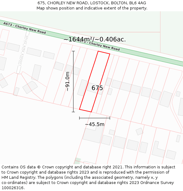 675, CHORLEY NEW ROAD, LOSTOCK, BOLTON, BL6 4AG: Plot and title map