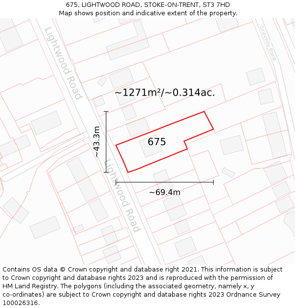 675, LIGHTWOOD ROAD, STOKE-ON-TRENT, ST3 7HD: Plot and title map