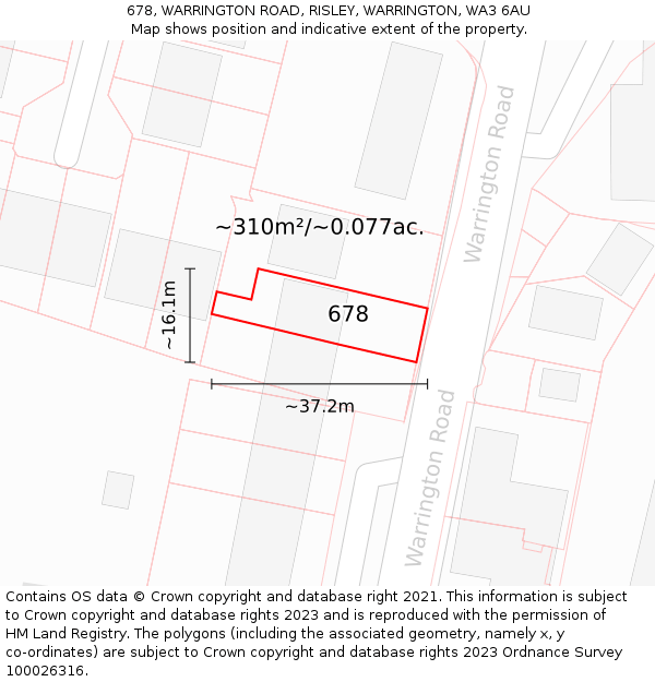 678, WARRINGTON ROAD, RISLEY, WARRINGTON, WA3 6AU: Plot and title map