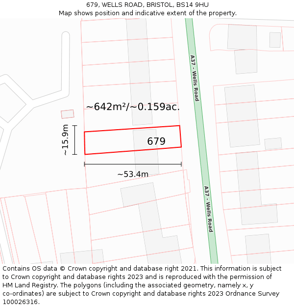 679, WELLS ROAD, BRISTOL, BS14 9HU: Plot and title map