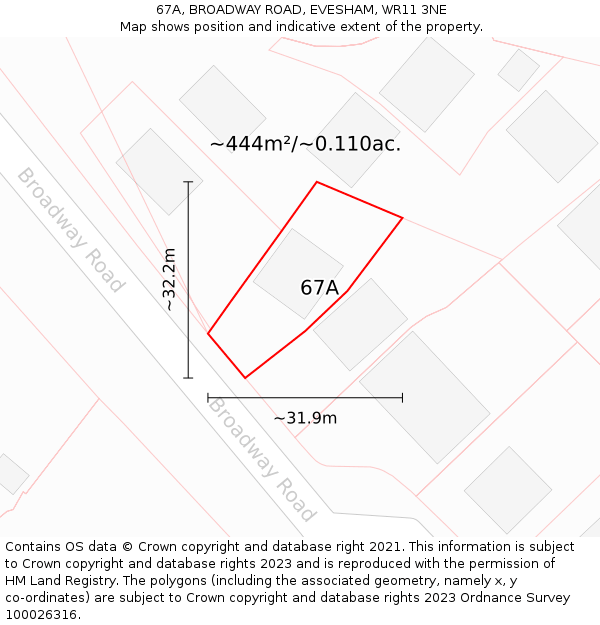 67A, BROADWAY ROAD, EVESHAM, WR11 3NE: Plot and title map