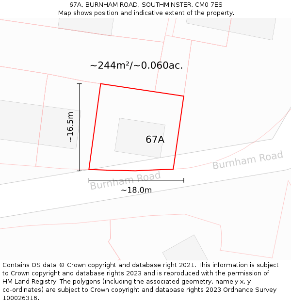 67A, BURNHAM ROAD, SOUTHMINSTER, CM0 7ES: Plot and title map