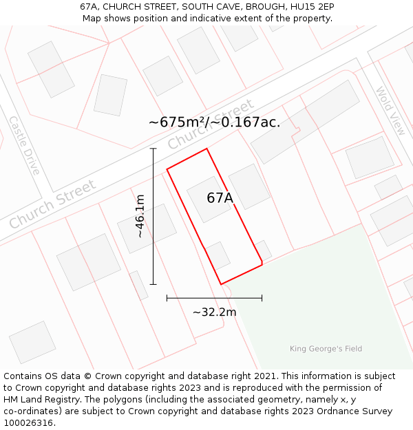 67A, CHURCH STREET, SOUTH CAVE, BROUGH, HU15 2EP: Plot and title map