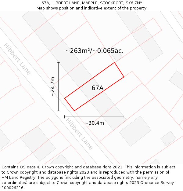 67A, HIBBERT LANE, MARPLE, STOCKPORT, SK6 7NY: Plot and title map