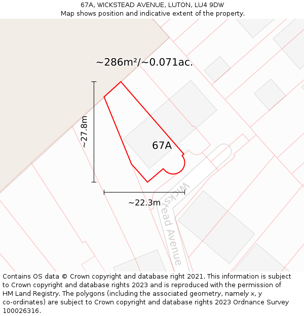 67A, WICKSTEAD AVENUE, LUTON, LU4 9DW: Plot and title map